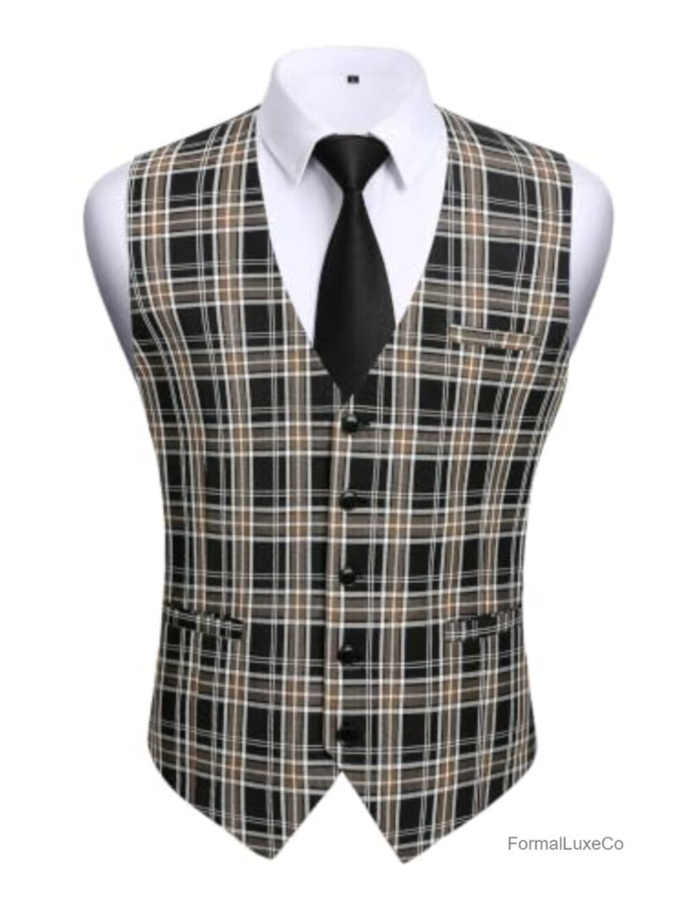 HISDERN Men's Slim Fit V-Neck Suit Vest Waistcoat 5-Button Formal Business